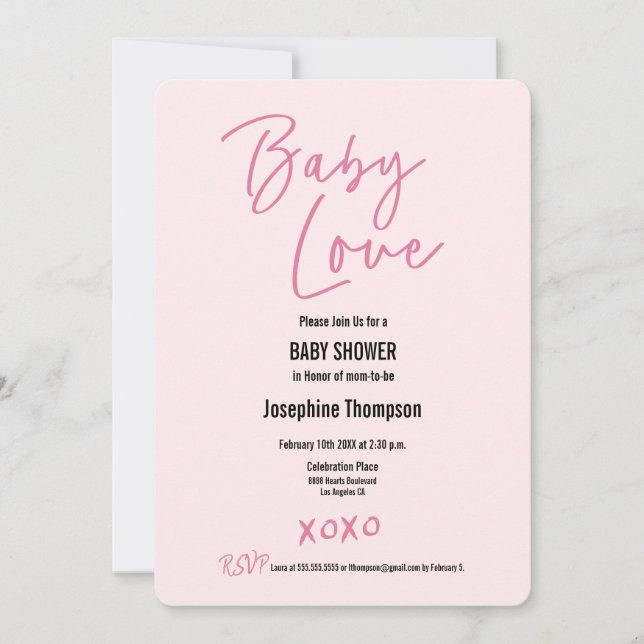 Valentine Baby Love Sweet Pink XOXO Baby shower Invitation (Front)