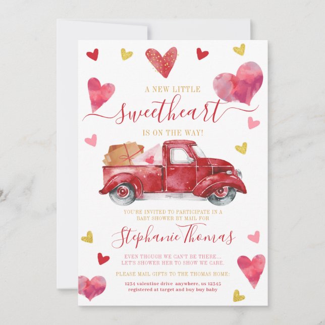 Valentine Baby Shower by Mail with Hearts Invitation (Front)