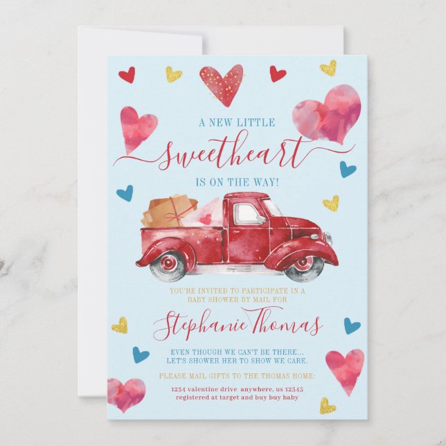 Valentine Baby Shower by Mail with Hearts Invitation (Front)
