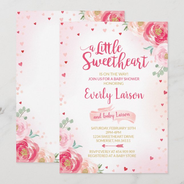 Valentine Baby Shower Invitation Sweetheart Baby (Front/Back)