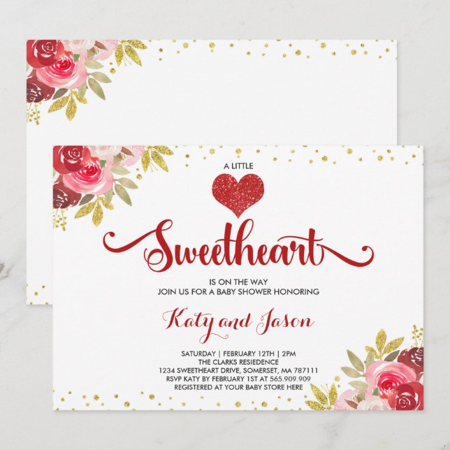 Valentine Baby Shower Invitation Sweetheart Baby (Front/Back)