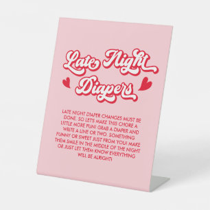 Valentine Baby Shower Late Night Diapers Game Pedestal Sign