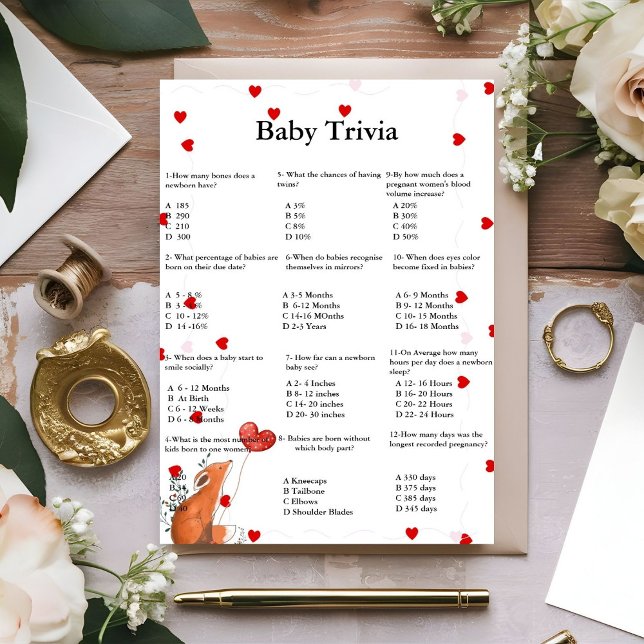 Valentine  baby trivia game baby shower game Card (Creator Uploaded)