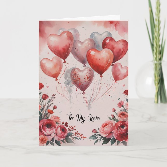 Valentine Balloons and Flowers Card (Front)