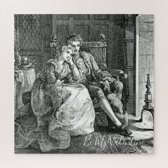 Valentine Be Mine Couple By Fireplace Monochrome Jigsaw Puzzle (Vertical)