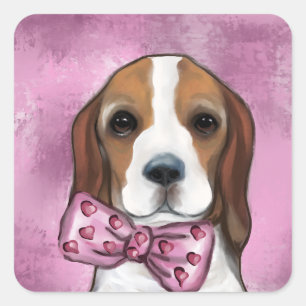 VALENTINE BEAGLE SQUARE STICKER