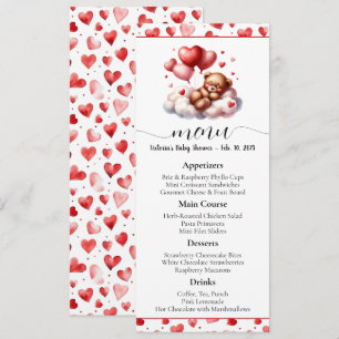 Valentine Bear Baby Shower Menu Invitation