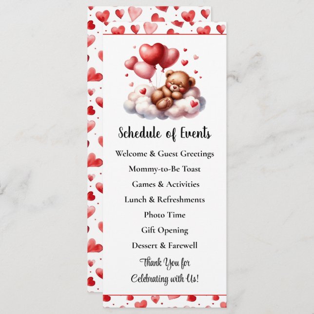 Valentine Bear Baby Shower Program Invitation (Front/Back)