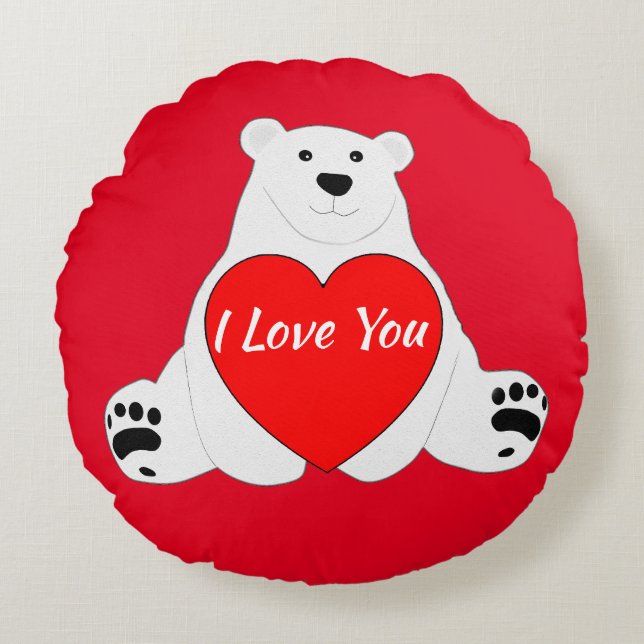 Valentine Bear Holding A Heart Round Cushion (Front)