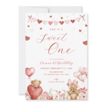 Valentine Bear Sweet One 1st Birthday Invite