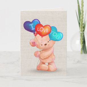 Valentine Bear with I Love You Balloons Card
