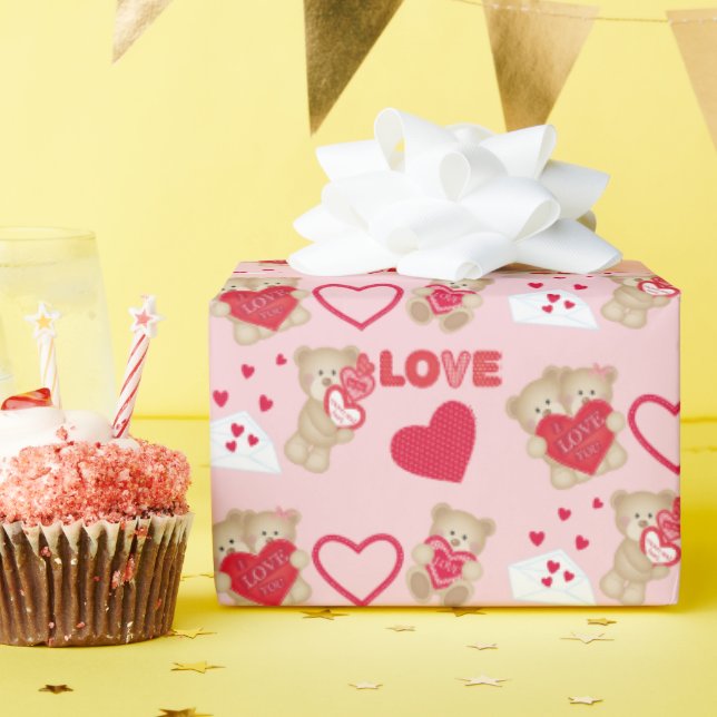 Valentine Bears 30 inches x 6 feet Wrapping Paper (Birthday Party)