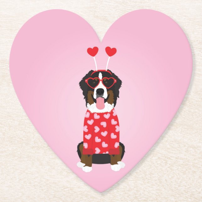 Valentine Bernese Mountain Dog Paper Coaster (Front)