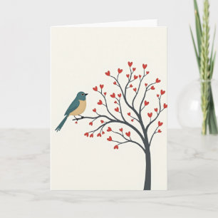 Valentine Bird Heart Tree Love Card