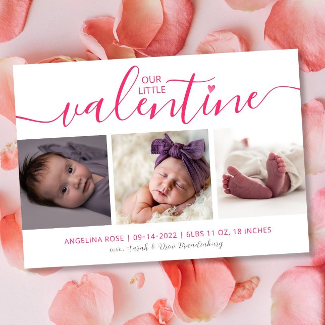 Valentine Birth Announcement 3 Photo Pink Hearts (Creator Uploaded)