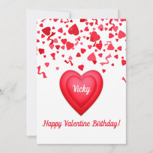 Valentine Birthday Confetti Hearts Customised Card