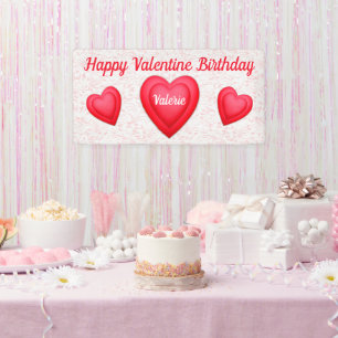 Valentine Birthday Fancy Red Hearts Banner