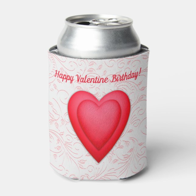 Valentine Birthday Fancy Red Hearts Can Cooler (Can Front)