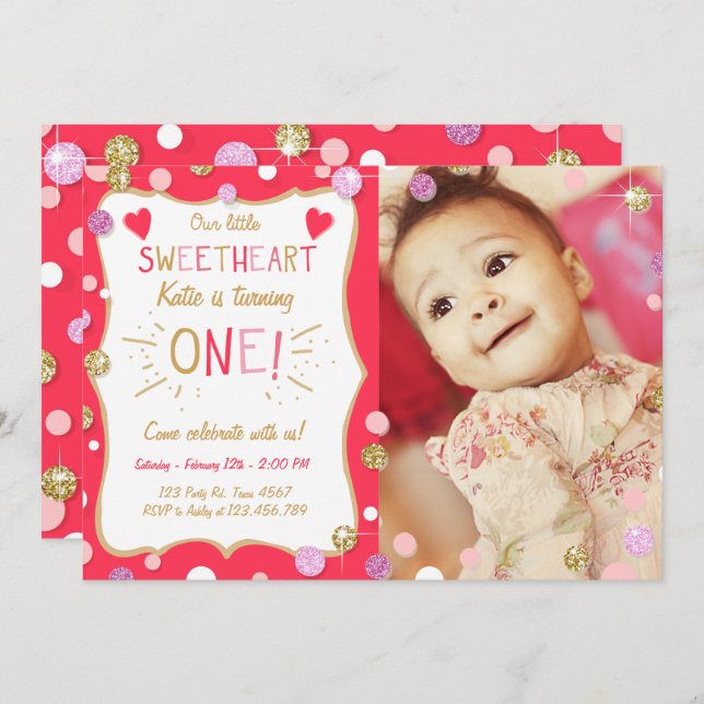 Valentine Birthday Invitation Little Sweetheart (Front/Back)