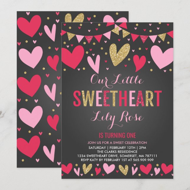 Valentine Birthday Invitation Sweetheart Birthday (Front/Back)