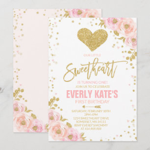 Valentine Birthday Invitation Sweetheart Pink Gold