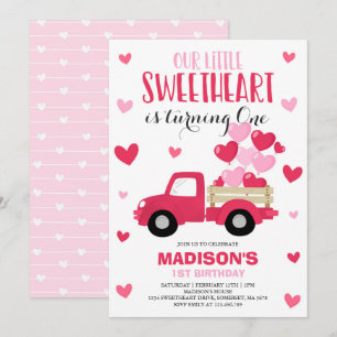 Valentine Birthday Invitation Sweetheart Red Truck