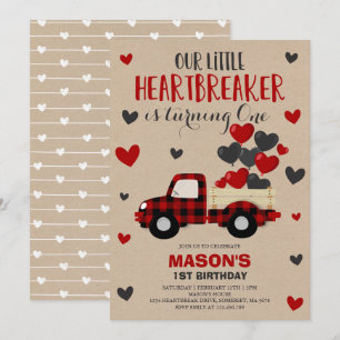 Valentine Birthday Invite Heartbreaker Plaid Truck