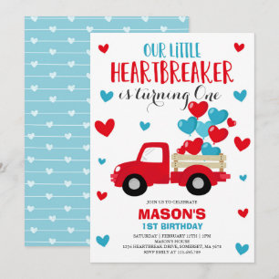 Valentine Birthday Invite Heartbreaker Red Truck
