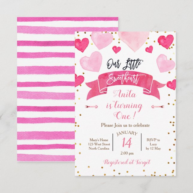 Valentine Birthday Our Little Sweetheart Invitation (Front/Back)