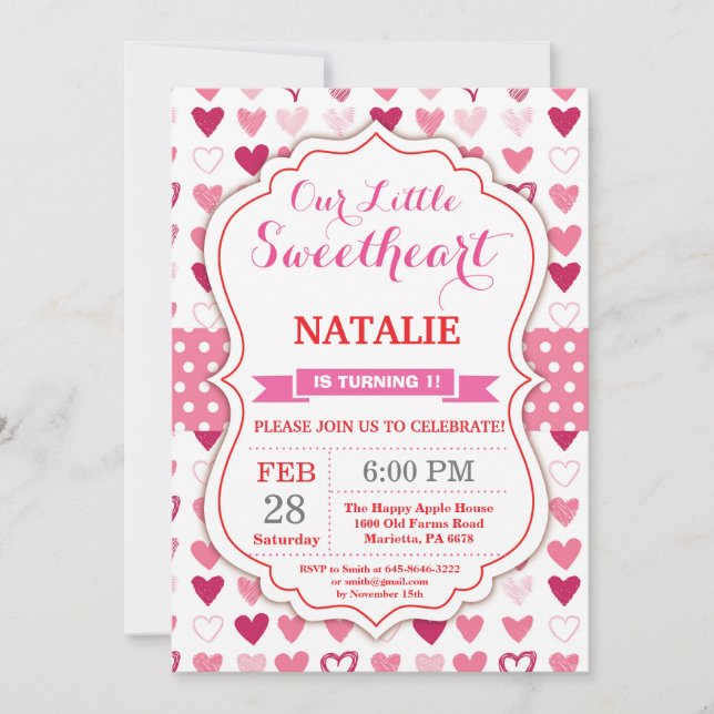 Valentine Birthday Our Little Sweetheart Invitation (Front)