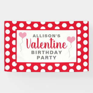 Valentine Birthday Party Red Dots Pink Hearts Name Banner