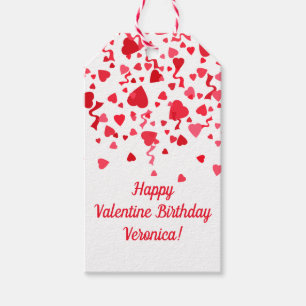 Valentine Birthday Red Confetti Heart Personalised Gift Tags