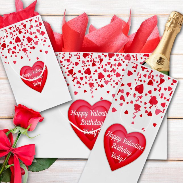 Valentine Birthday Red Confetti Heart Personalised Large Gift Bag (Valentine Birthday Personalized Red Confetti Hearts Design on Gift Bags
)