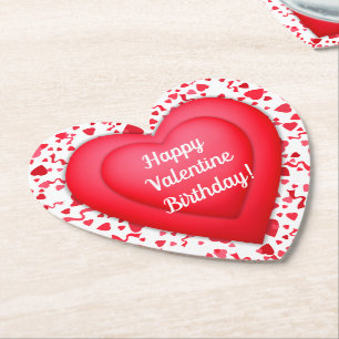 Valentine Birthday Red Confetti Heart Personalised Paper Coaster
