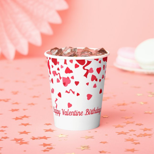 Valentine Birthday Red Confetti Heart Personalised Paper Cups (Insitu)