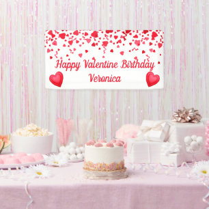 Valentine Birthday Red Confetti Hearts Banner