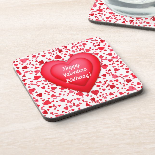 Valentine Birthday Red Confetti Hearts  Coaster (Left Side)