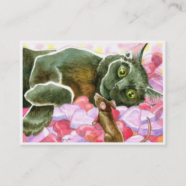 Valentine Black Cat Double sided ACEO print Business Card (Front)