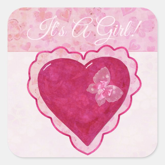 Valentine Blossoms Adorable ITS A GIRL BABY Square Sticker (Front)
