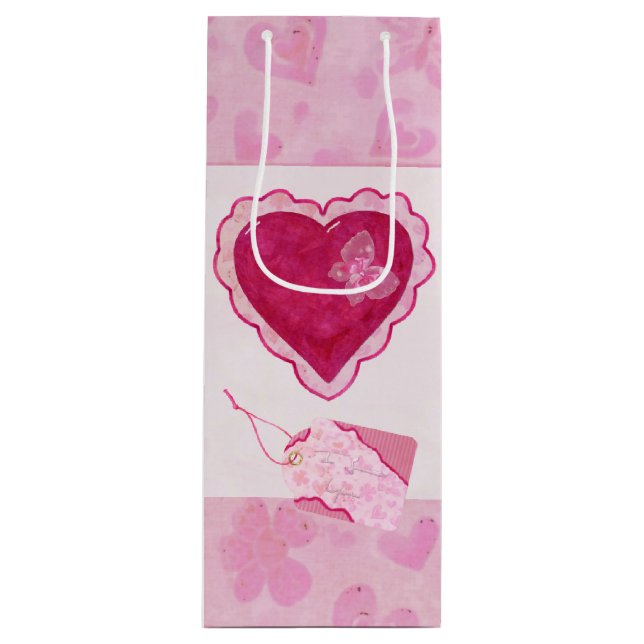 Valentine Blossoms Adorable Mixed Media Wine Gift Bag (Front)