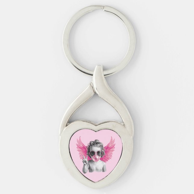 Valentine Blowing Bubble Cupid Valentines Day  Key Ring (Front)