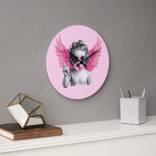 Valentine Blowing Bubble Cupid Valentines Day  Large Clock