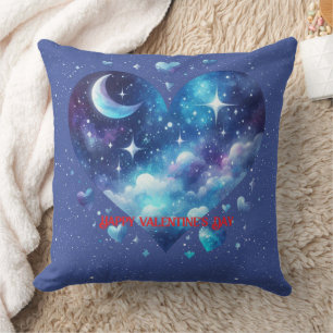 Valentine Blue Heart Stars Constellations Cushion
