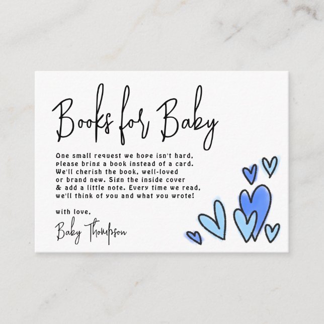 Valentine Blue Hearts Books for Baby Shower Enclosure Card (Front)
