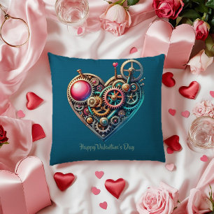 Valentine Blue Purple Butterfly Steampunk Heart Cushion