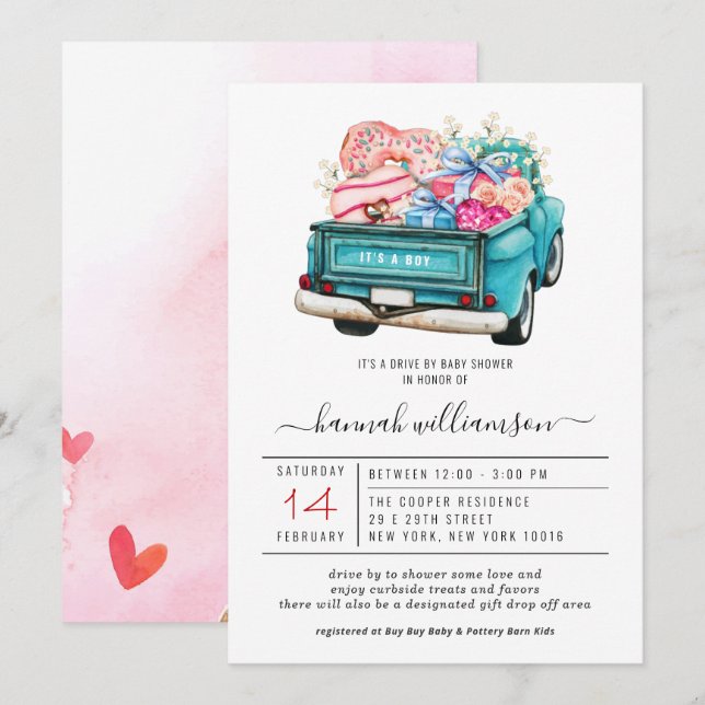 Valentine Blue Truck | Drive-By Baby Shower Invitation (Front/Back)