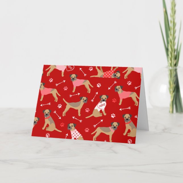 Valentine Border Terrier Pattern Holiday Card (Front)