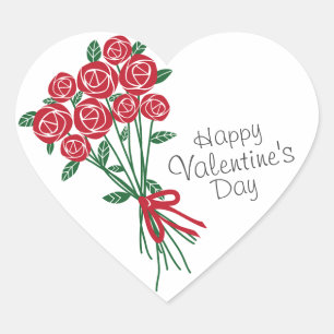 Valentine Bouquet of Red Roses Heart Sticker