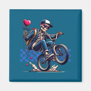 Valentine Boy Skeleton Riding Bmx Artwork Magnet