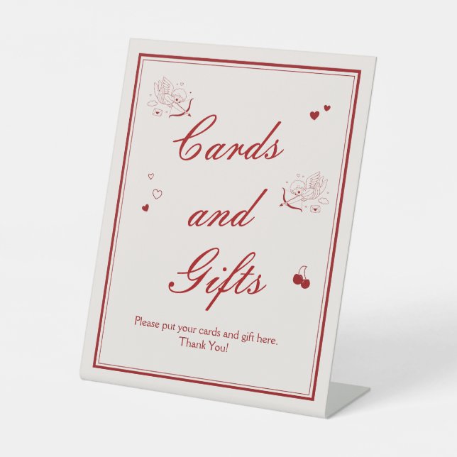  Valentine Bridal Shower Cards and Gifts Pedestal Sign (Front)